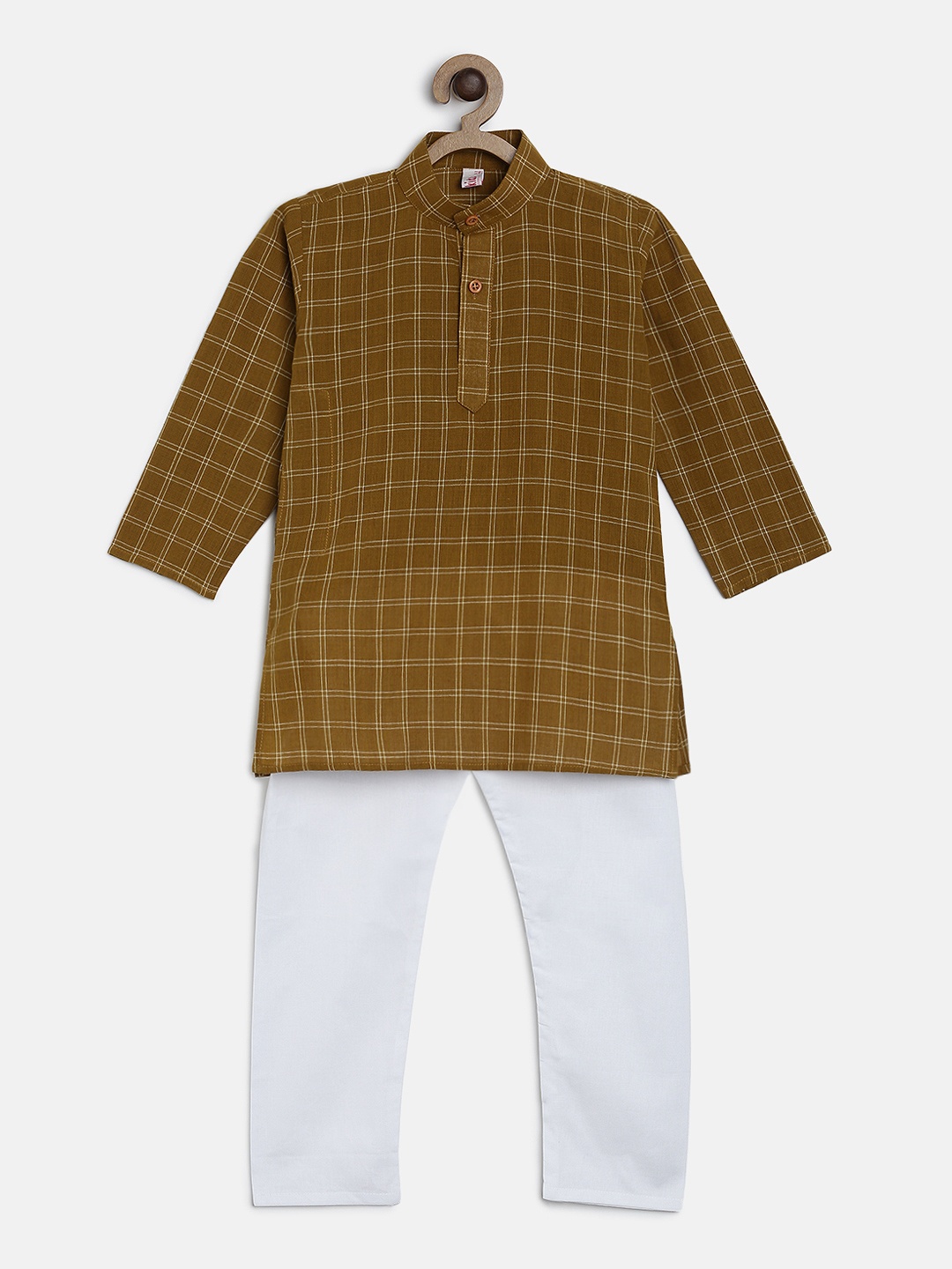 

Ridokidz Boys Khaki & White Striped Kurta with Pyjamas
