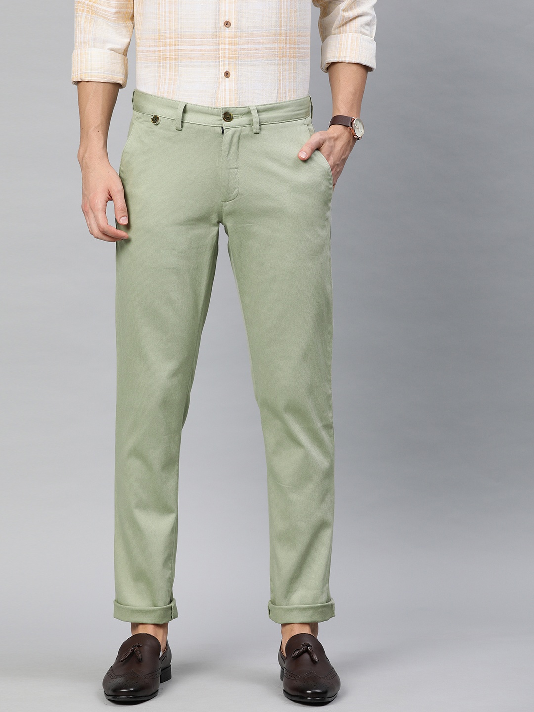 

Louis Philippe Sport Men Olive Green Slim Fit Solid Regular Trousers