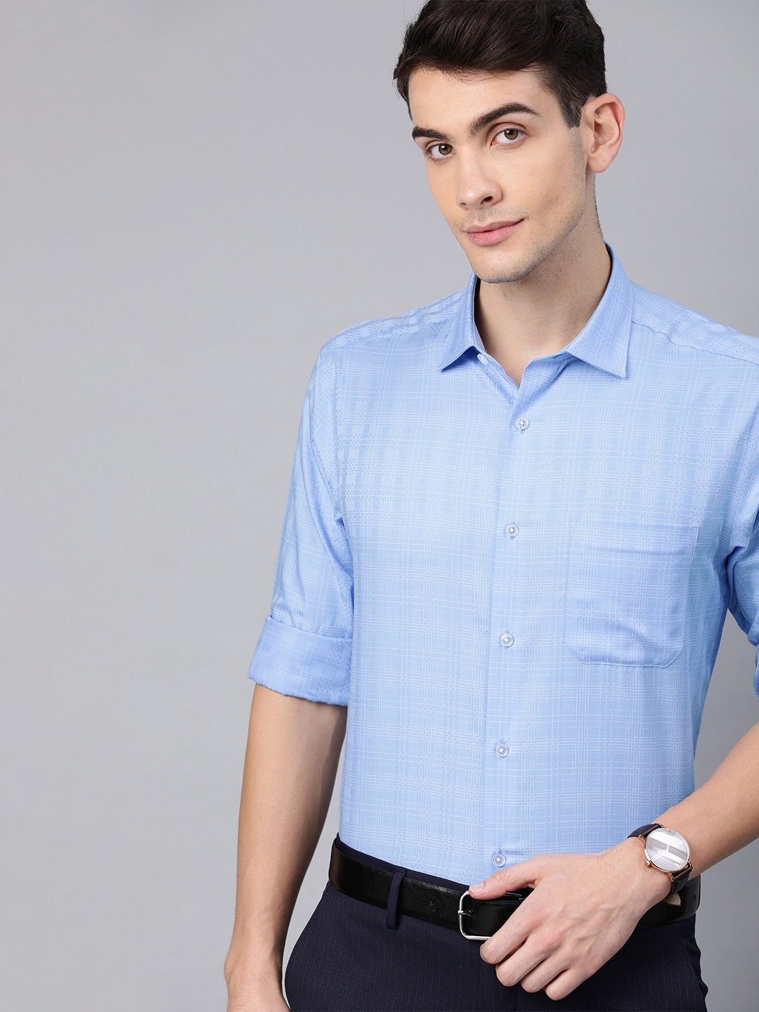 

Louis Philippe Men Blue & White Slim Fit Checked Formal Shirt
