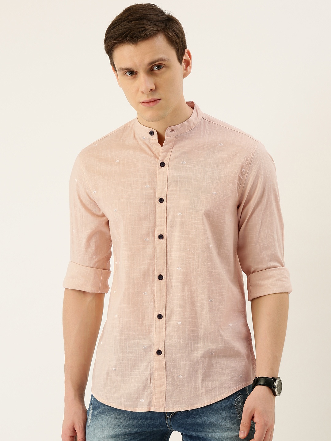 

IVOC Men Pink Slim Fit Printed Casual Shirt