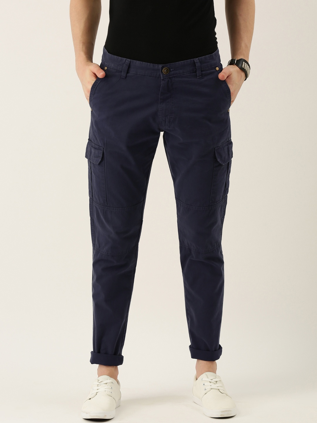 

IVOC Men Navy Blue Slim Fit Solid Cargos