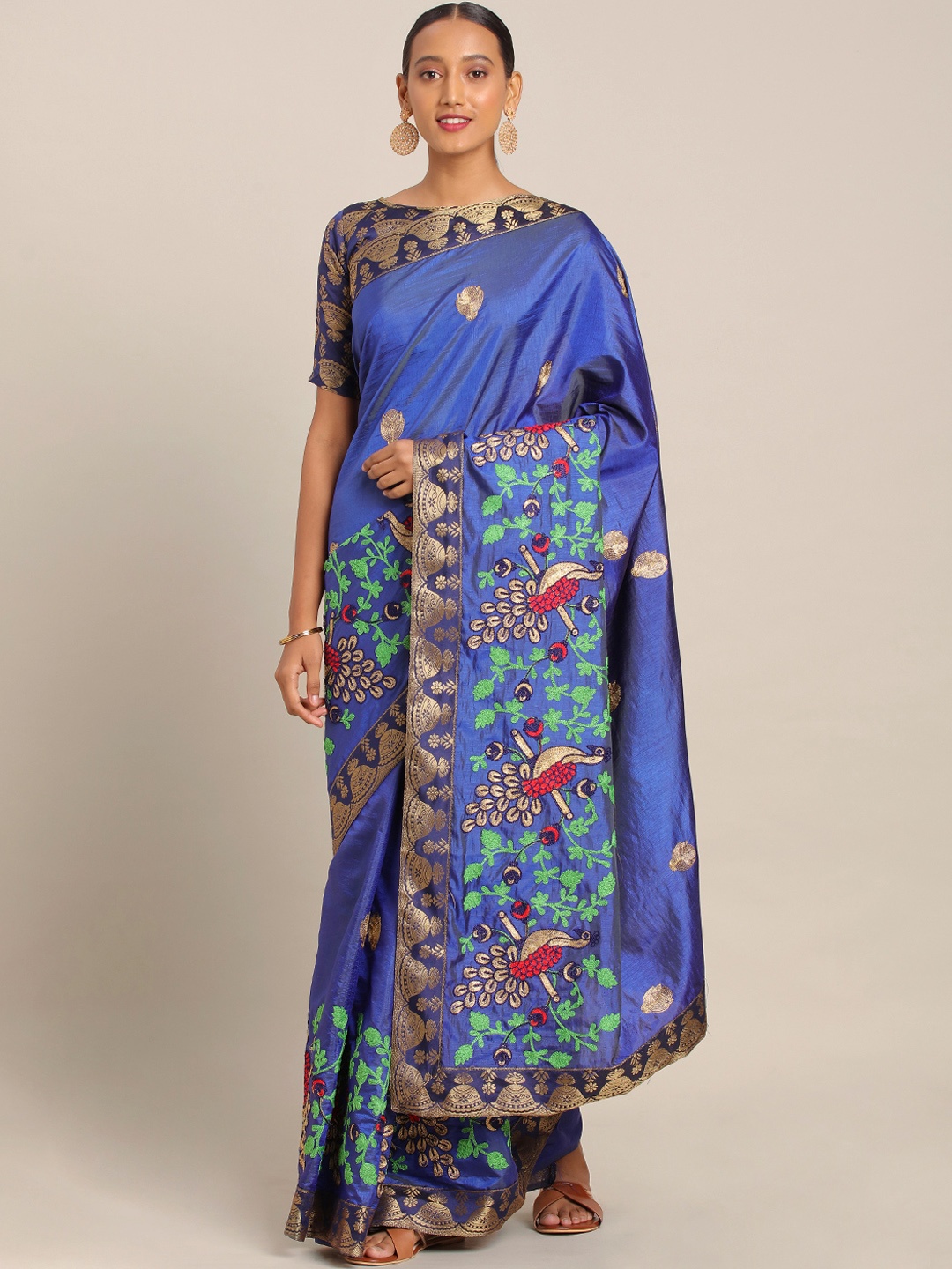 

KALINI Blue & Beige Silk Blend Embroidered Saree