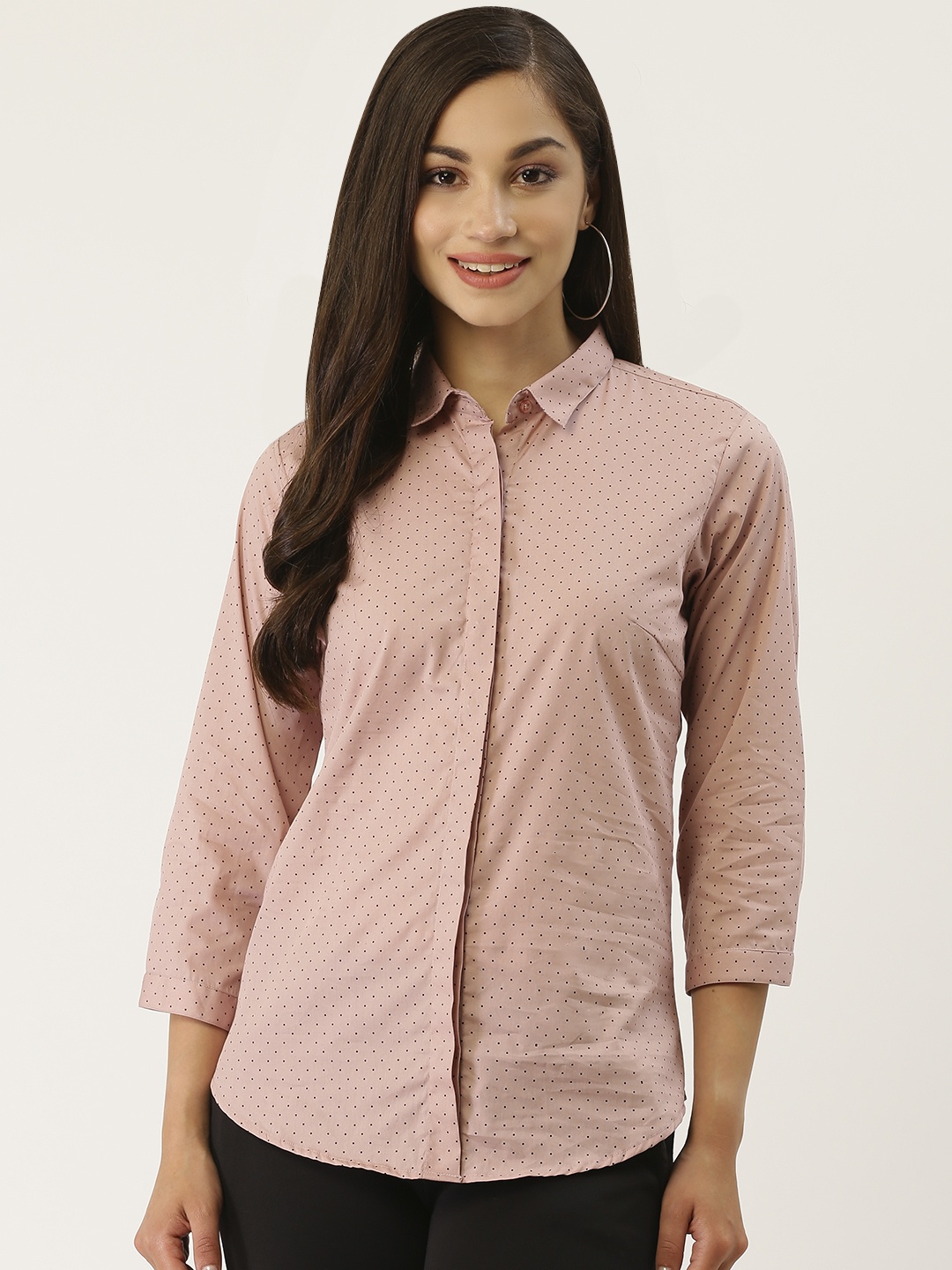 

Hancock Women Pink & Black Slim Fit Micro Ditsy Print Formal Shirt