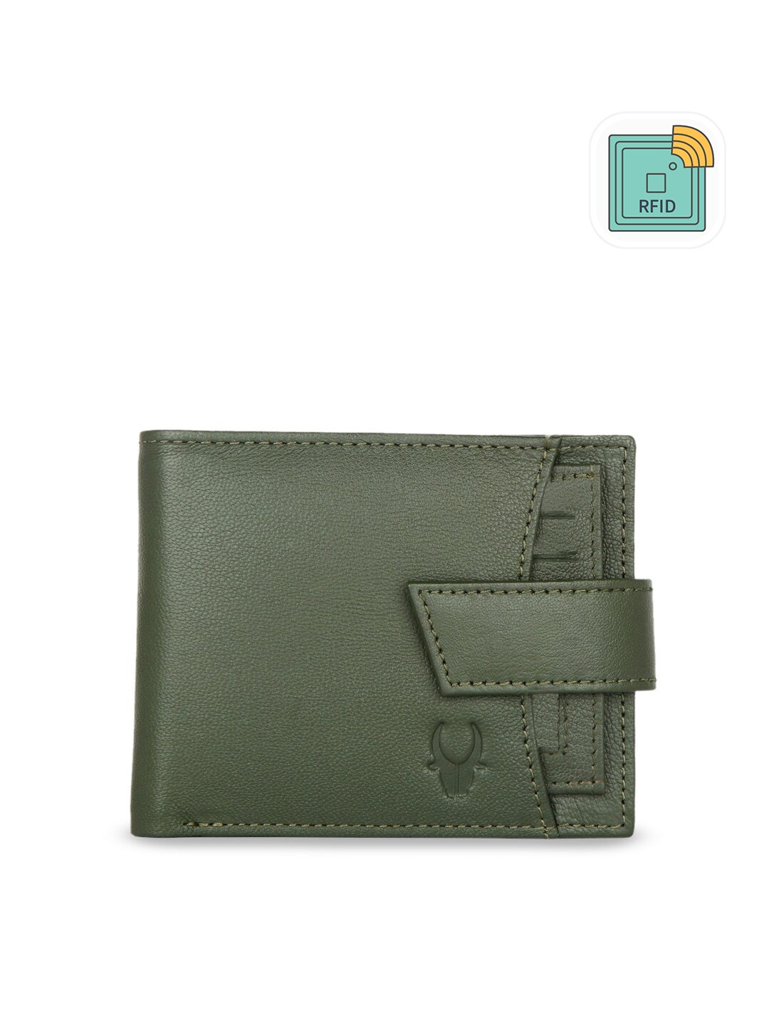 

WildHorn Men Green Solid RFID Protected Genuine Leather Two Fold Wallet