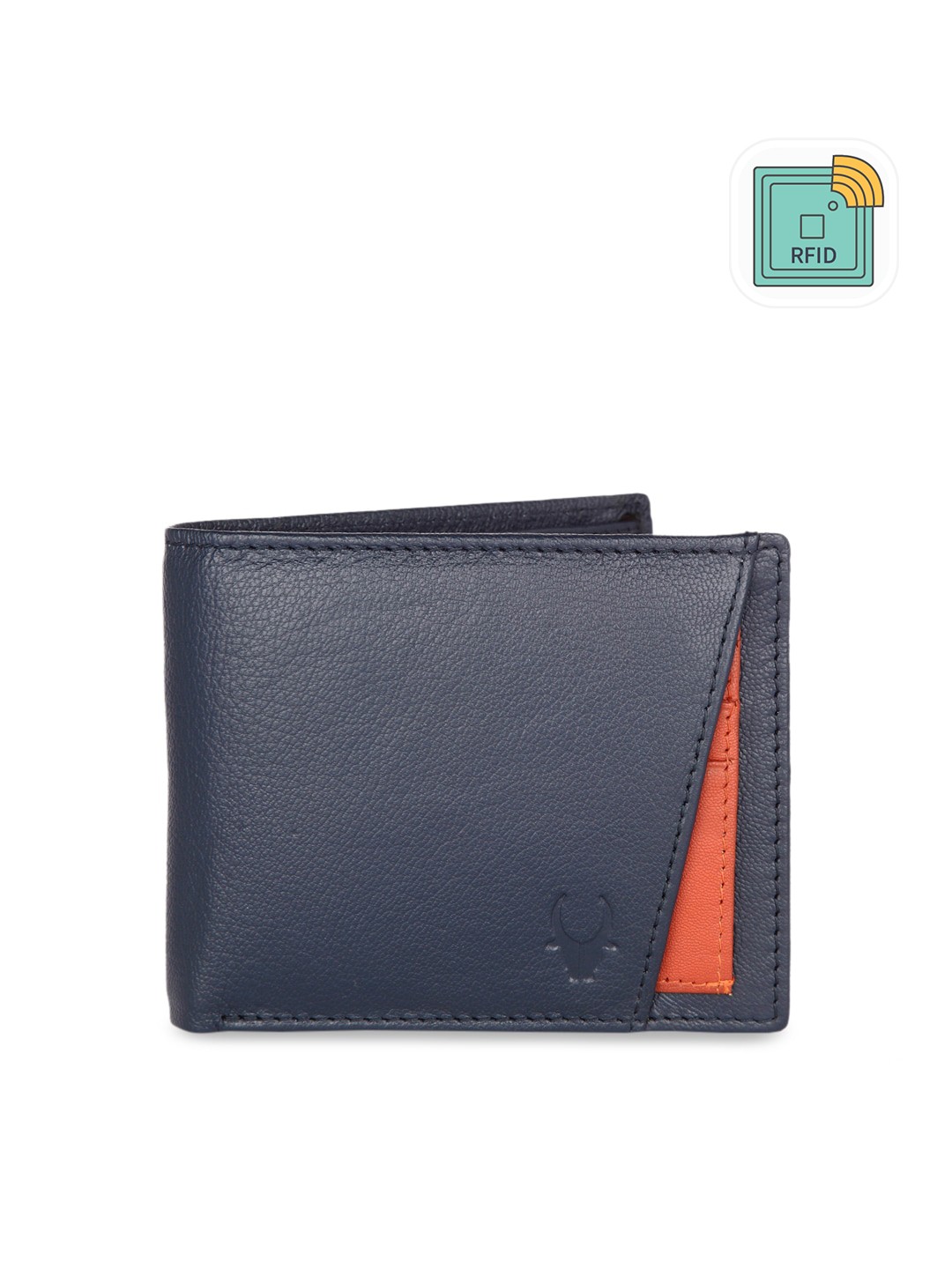 

WildHorn Men Blue Solid RFID Protected Genuine Leather Two Fold Wallet