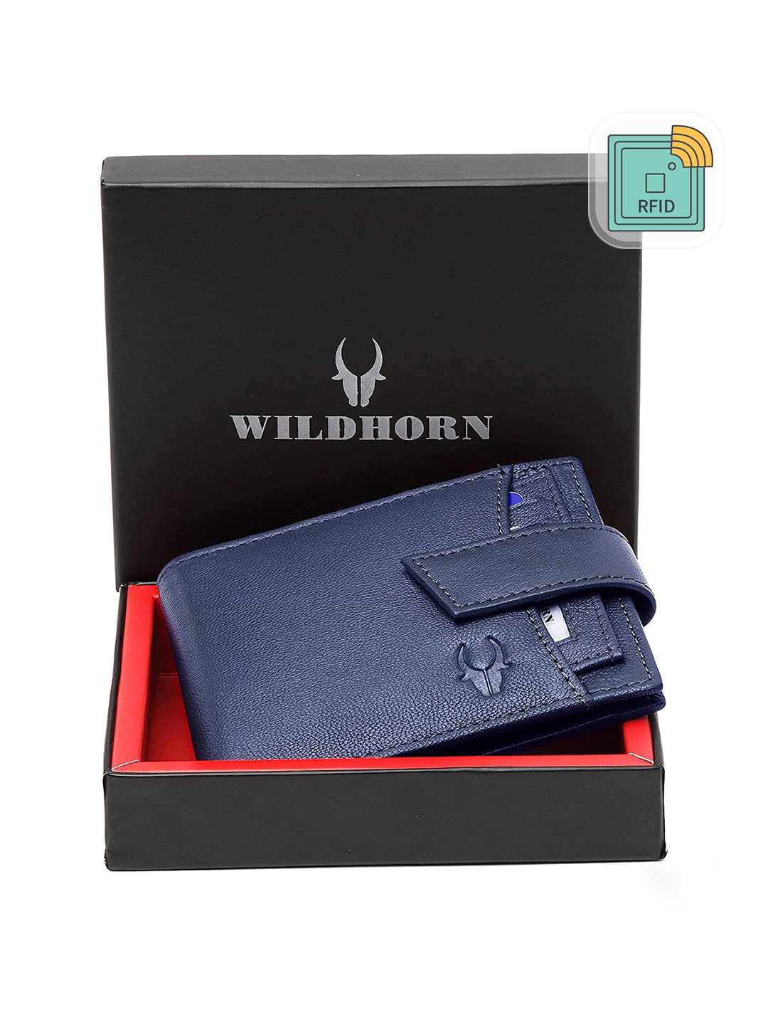 

WildHorn Men Blue Solid RFID Protected Genuine Leather Two Fold Wallet