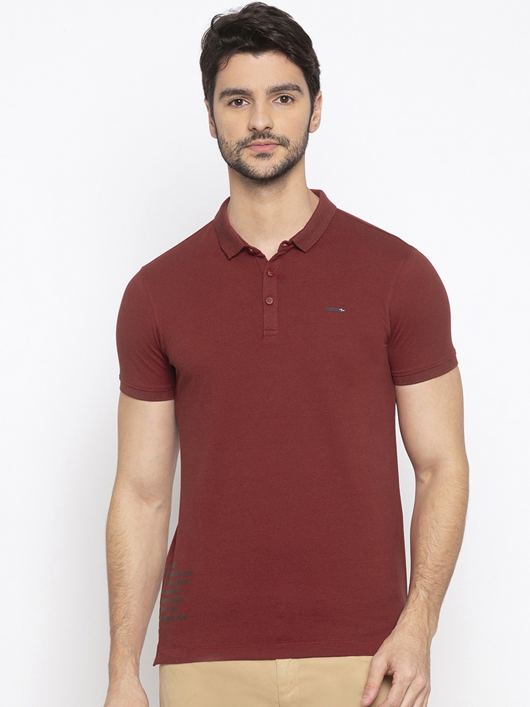 

SPYKAR Men Red Solid Polo Collar T-shirt