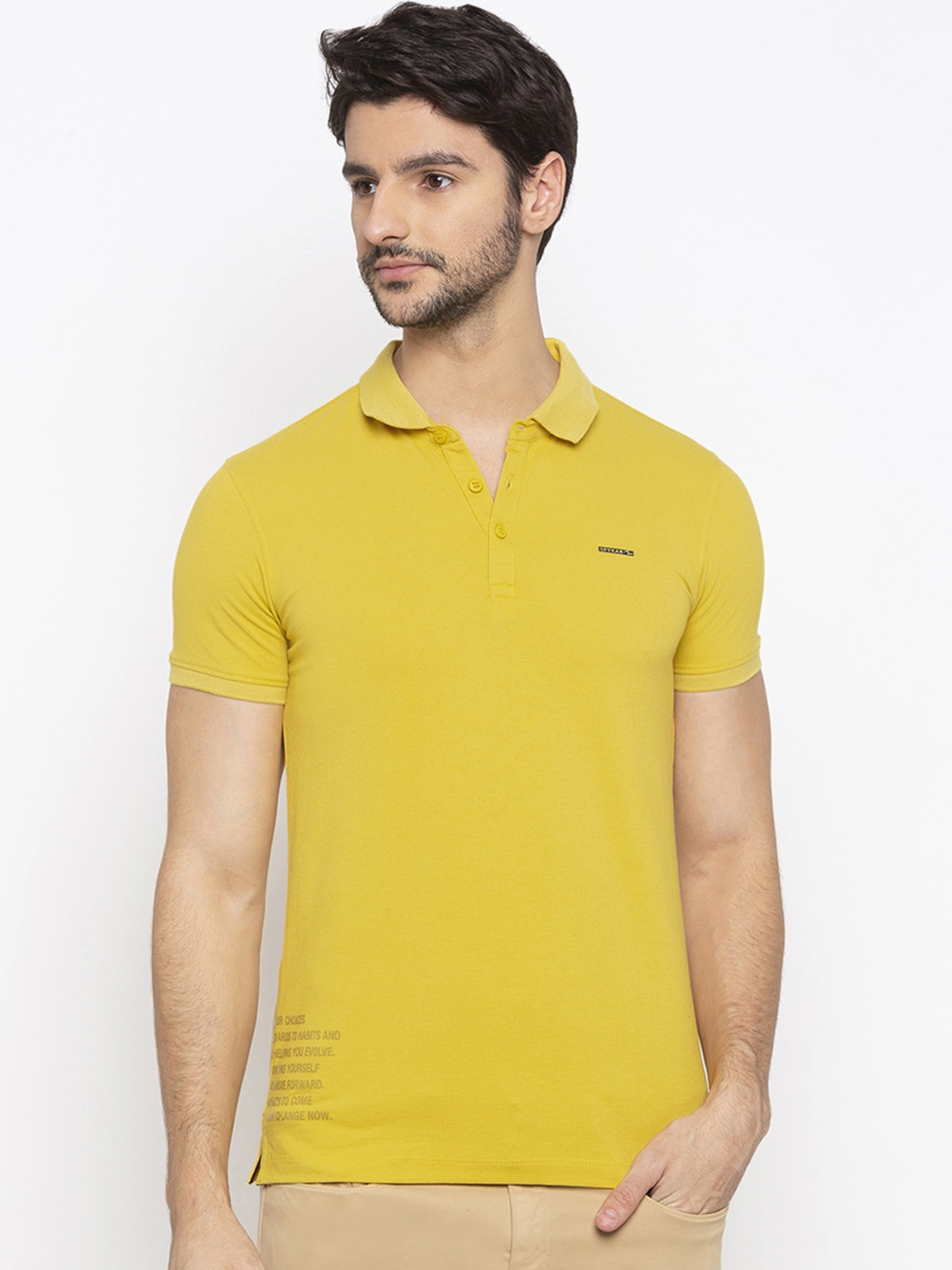 

SPYKAR Men Mustard Yellow Solid Polo Collar T-shirt