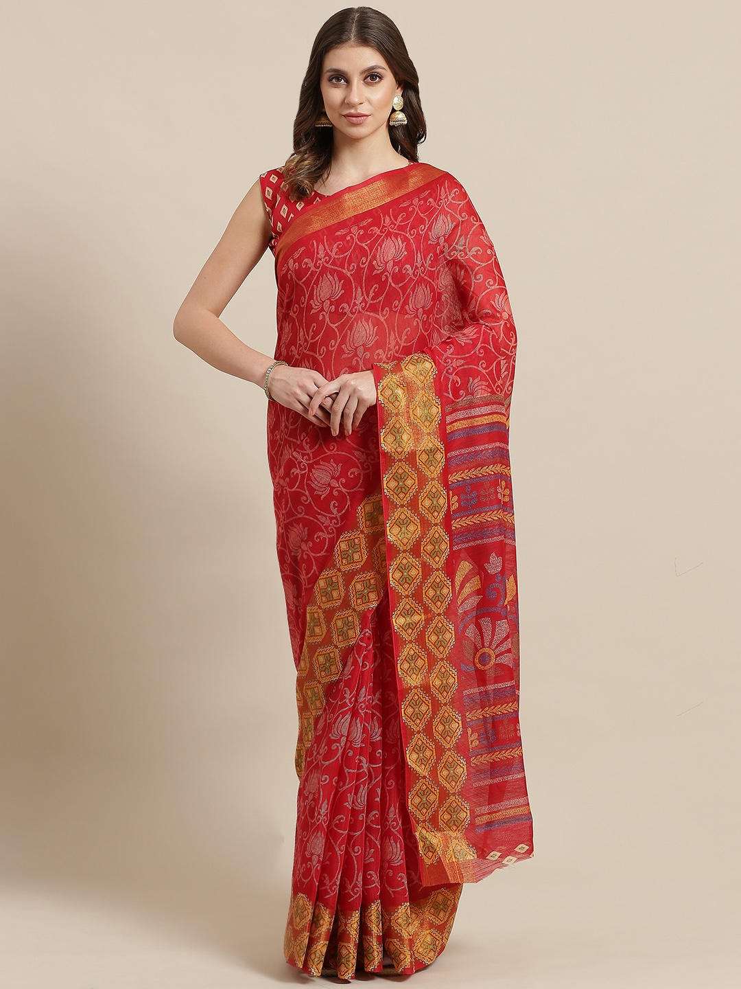 

Saree mall Red & Off-White Brasso Woven Design Saree