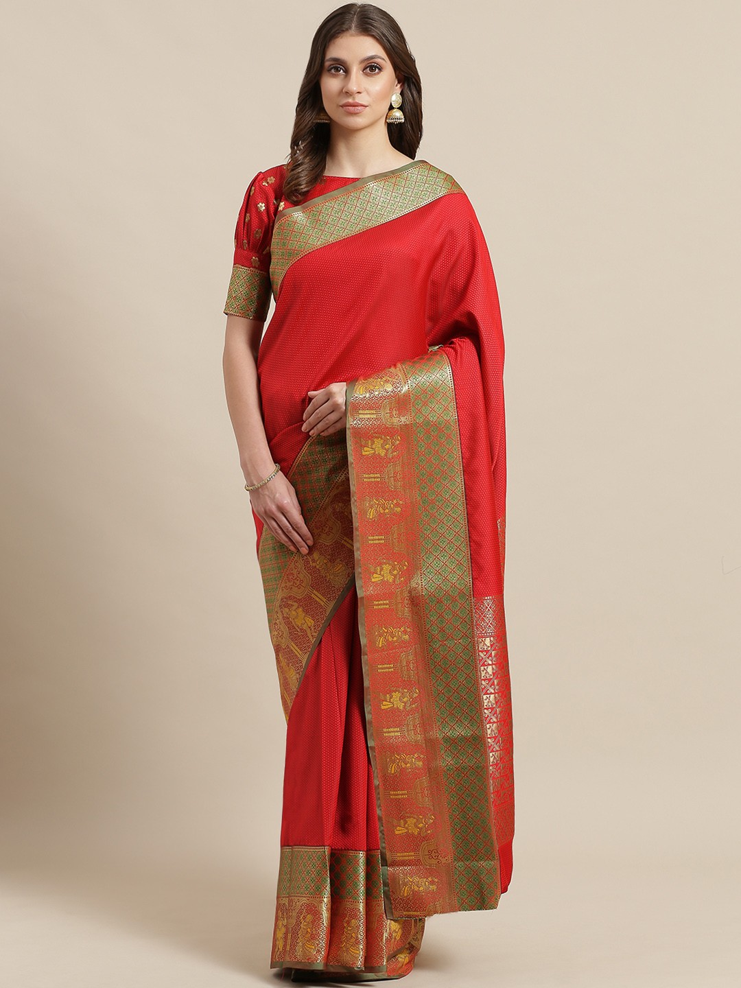 

Saree mall Red Woven Design Banarasi Saree