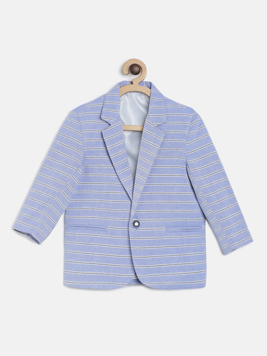 

RIKIDOOS Boys Blue & Grey Striped Single-Breasted Pure Cotton Blazer