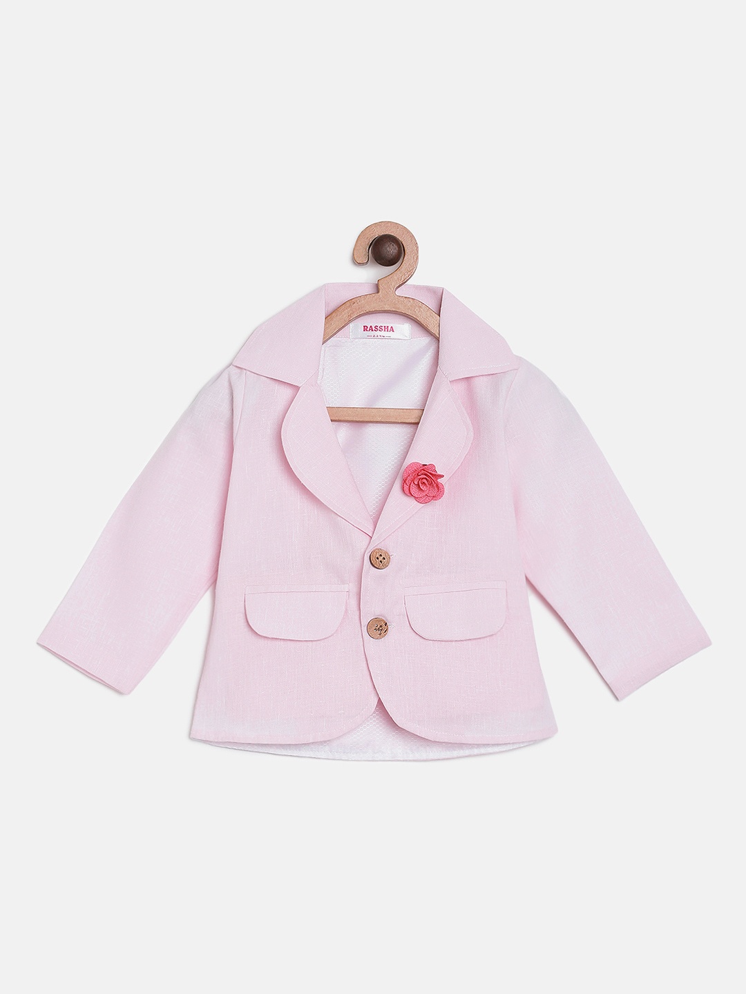 

RIKIDOOS Pink Solid Regular Fit Single-Breasted Pure Cotton Blazer