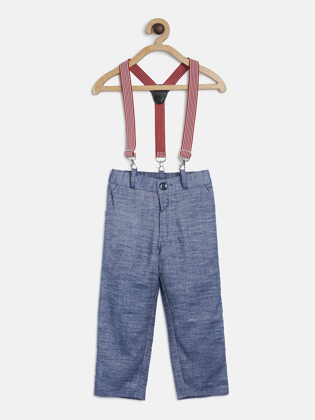 

RIKIDOOS Boys Blue Solid Regular Fit Trousers With Suspenders