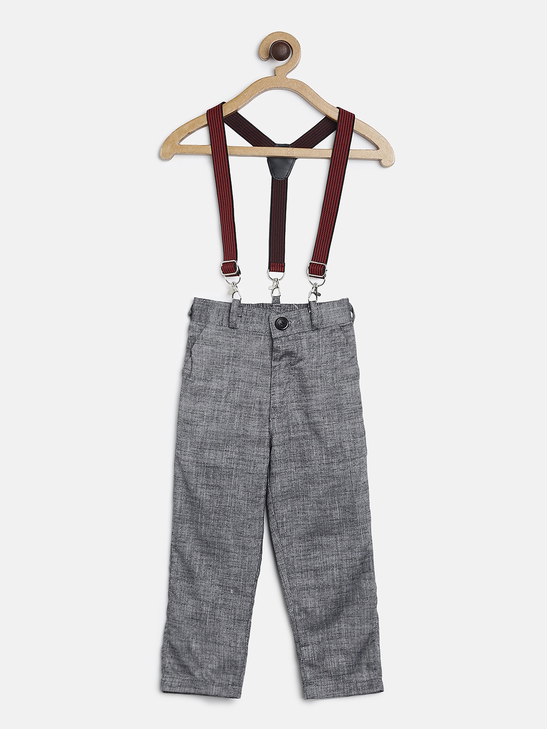 

RIKIDOOS Boys Grey Solid Regular Fit Trousers With Suspenders