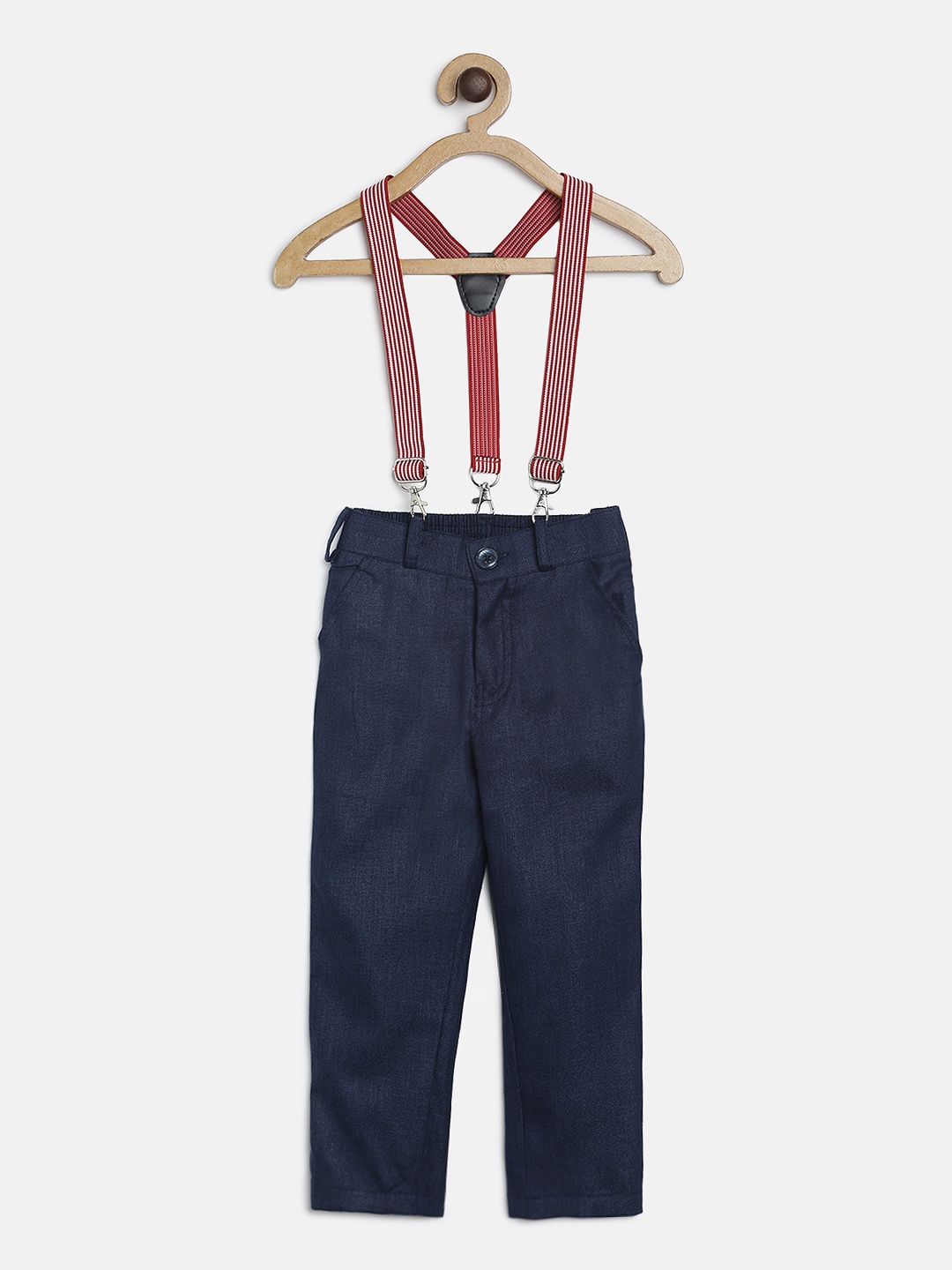 

RIKIDOOS Boys Blue Solid Regular Fit Trousers With Suspenders