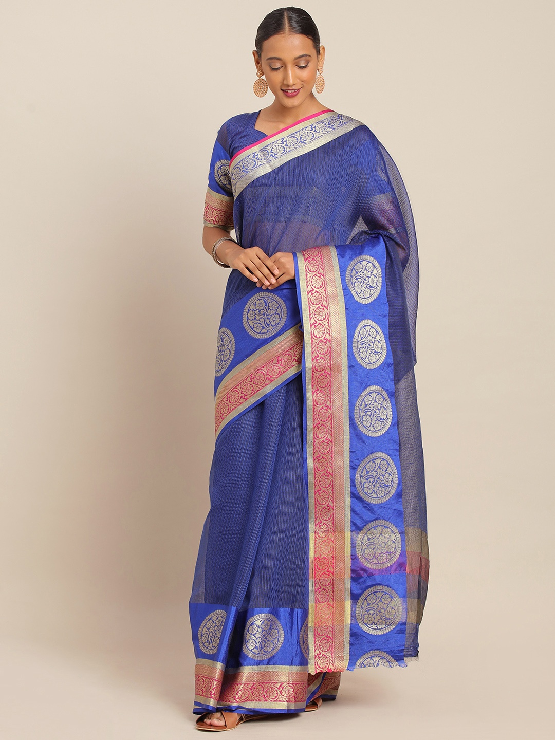 

KALINI Blue Polycotton Solid Kota Saree
