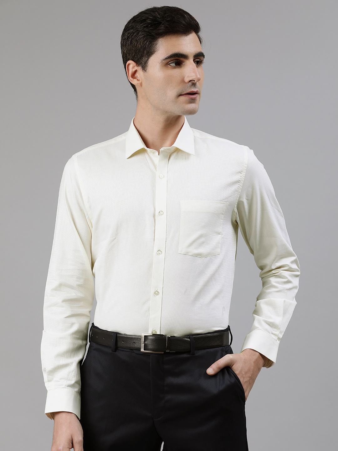 

Turtle Men Cream-Coloured Slim Fit Textured Formal Shirt