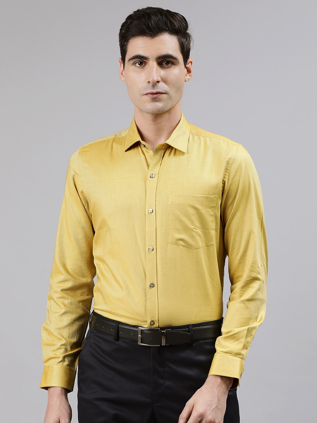 

Turtle Men Mustard Yellow Slim Fit Textured Formal Shirt