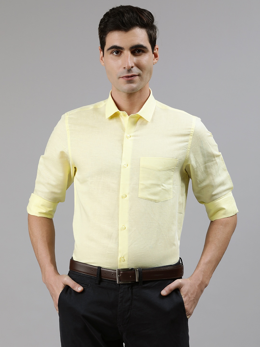 

Turtle Men Yellow Slim Fit Textured Formal Shirt