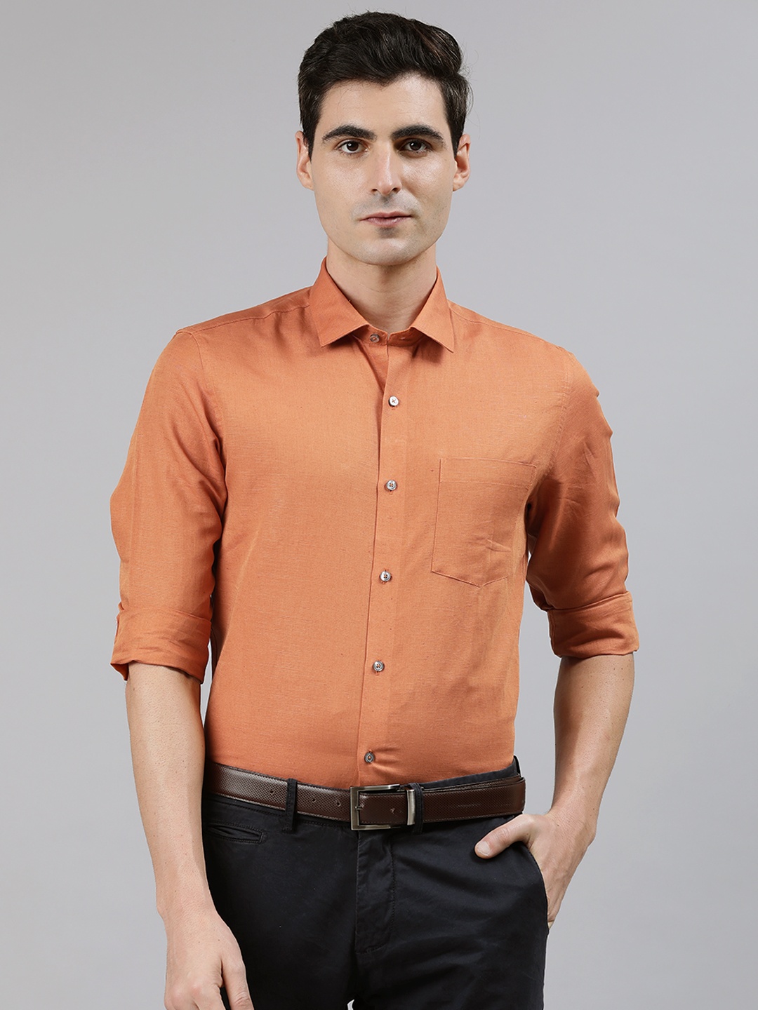 

Turtle Men Rust Orange Slim Fit Textured Formal Shirt
