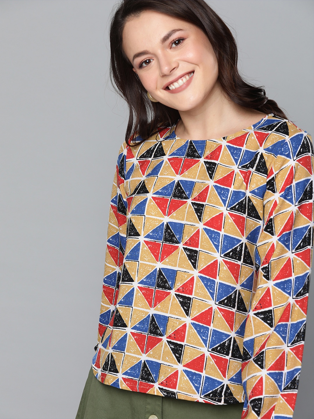 

HERE&NOW Women Beige & Red Printed Top
