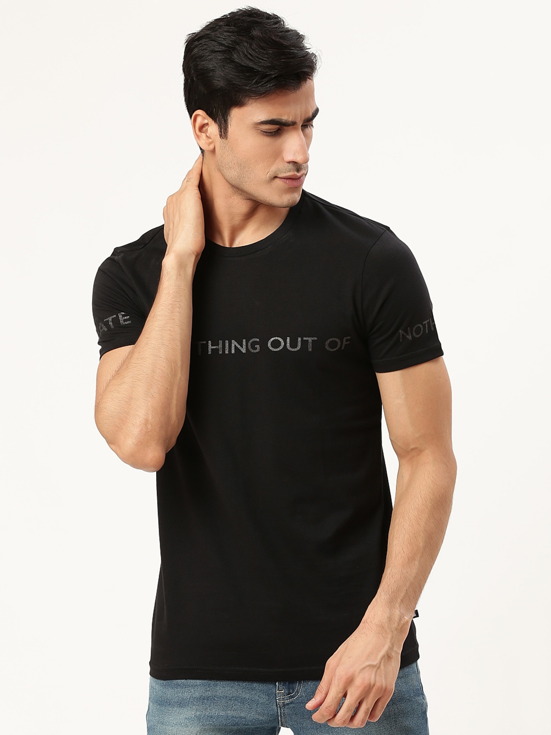 

United Colors of Benetton Men Black Solid Round Neck Pure Cotton T-shirt