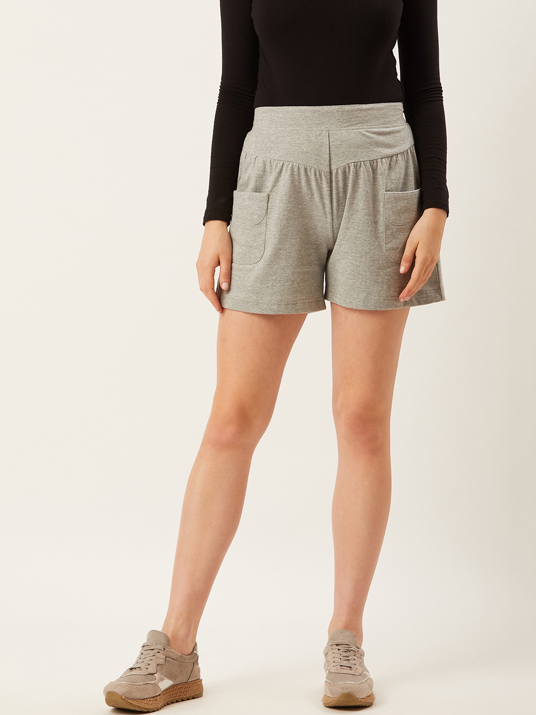 

Alsace Lorraine Paris Women Grey Melange Solid Regular Fit Shorts