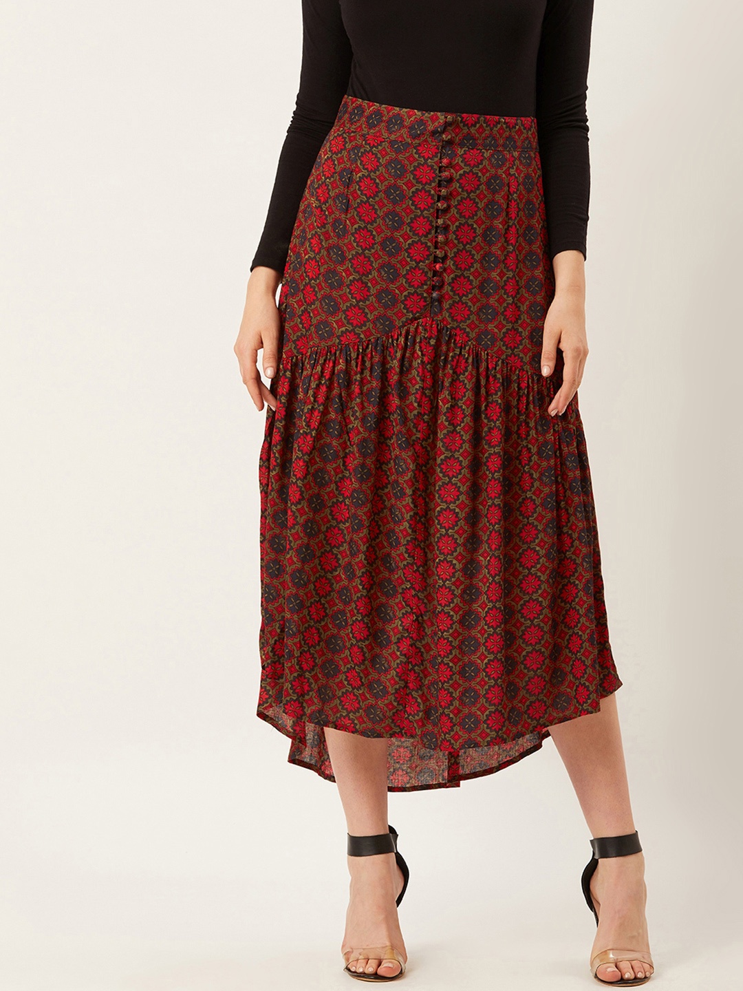 

Alsace Lorraine Paris Women Red & Navy Blue Printed A-Line Maxi Skirt