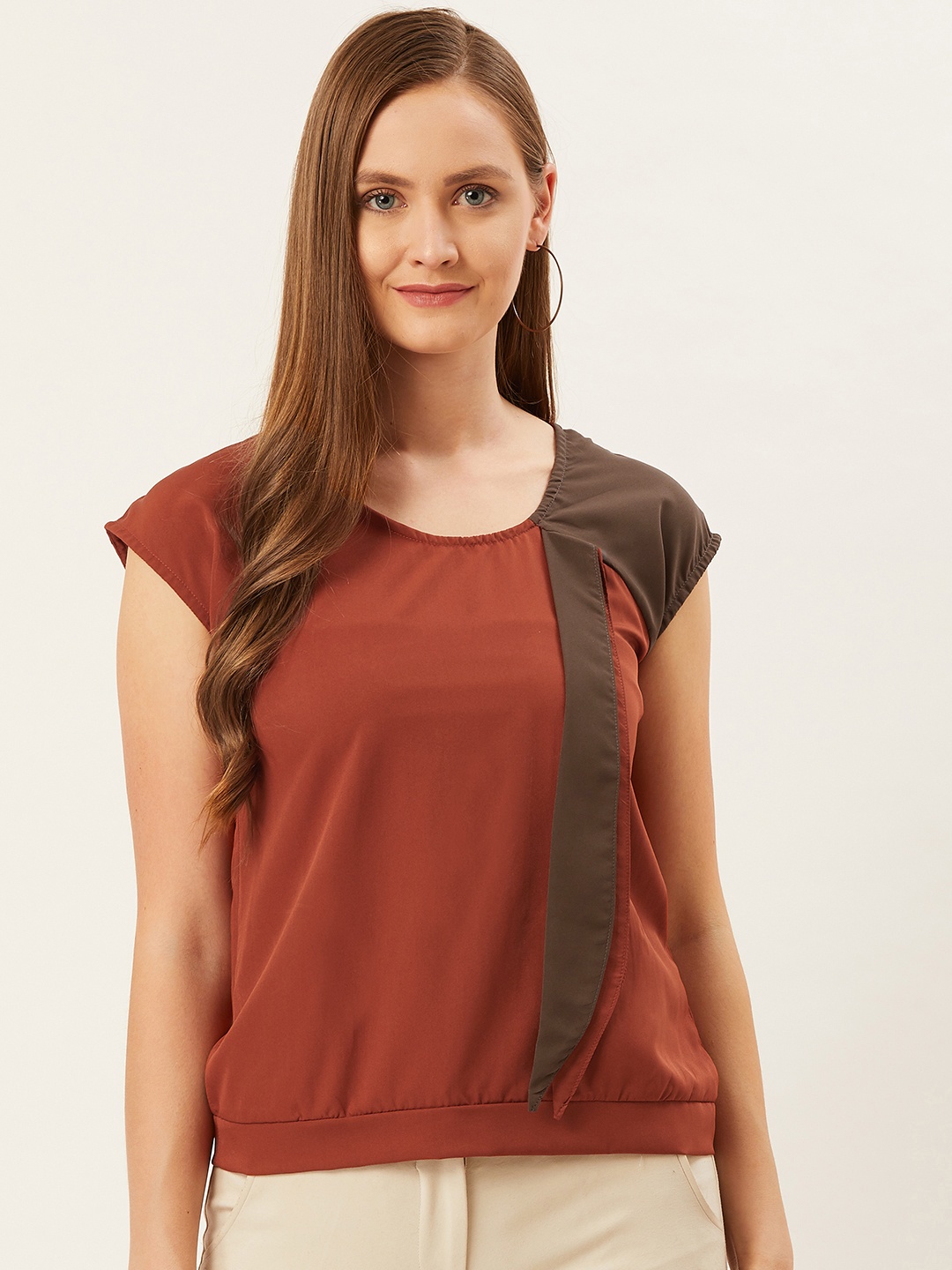 

Alsace Lorraine Paris Women Rust Brown & Grey Colourblocked Top