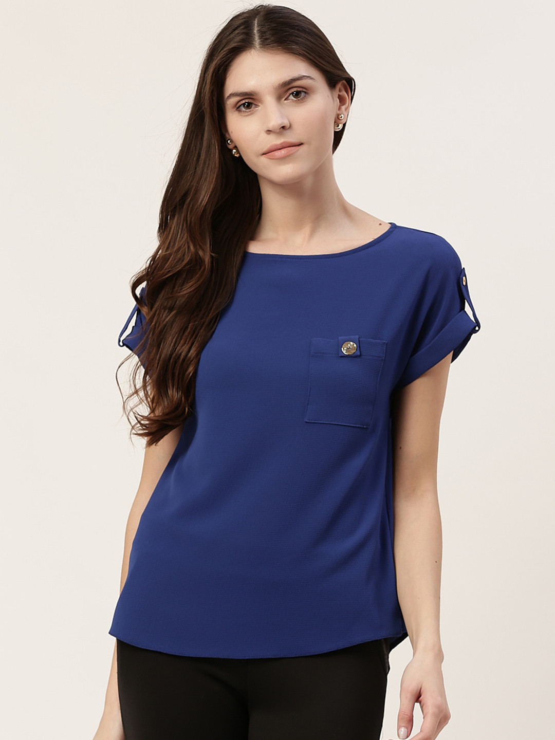 

DOROTHY PERKINS Petite Women Navy Blue Solid Top