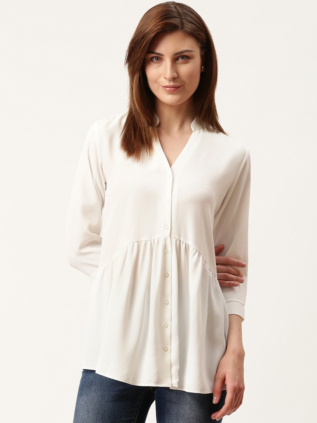 

DOROTHY PERKINS Women Off-White Solid A-Line Top