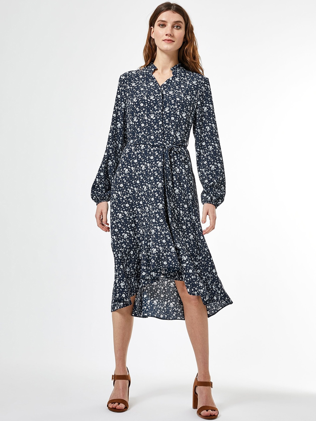 

DOROTHY PERKINS Women Navy Blue & White Printed A-Line Dress