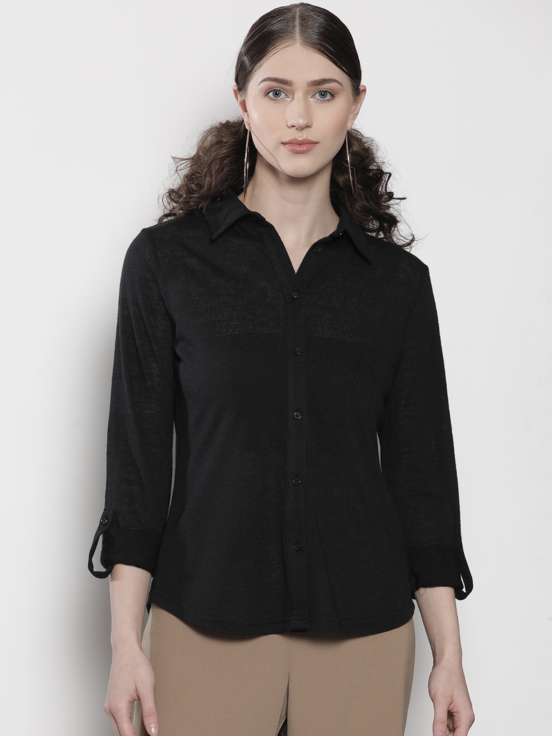 

DOROTHY PERKINS Women Black Regular Fit Solid Casual Winter Shirt
