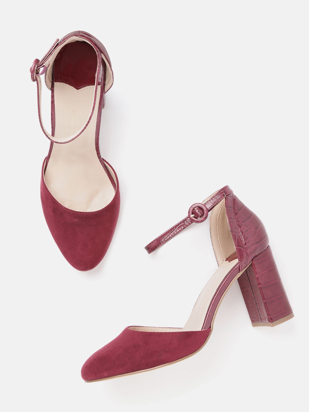 

DOROTHY PERKINS Women Burgundy Wide Fit Solid Pumps with Croc Textured Detail