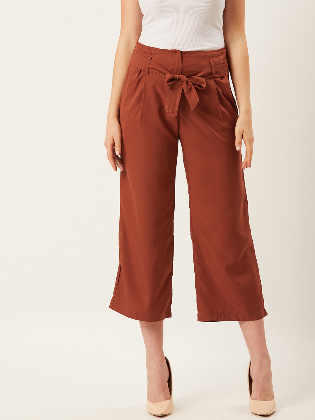

Alsace Lorraine Paris Women Rust Orange Straight Fit Solid Cropped Regular Trousers