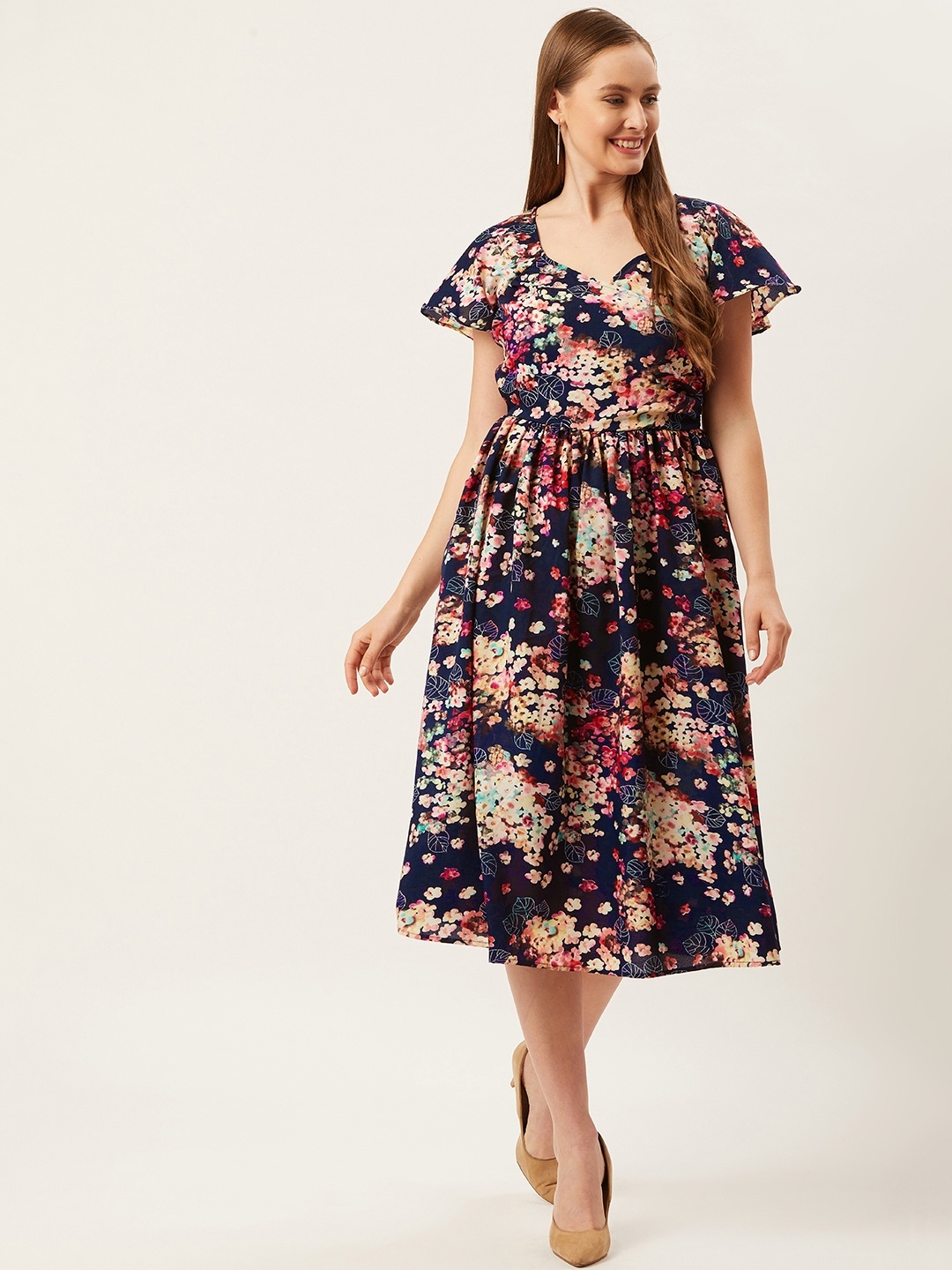 

Alsace Lorraine Paris Women Navy Blue & Pink Printed Wrap Dress