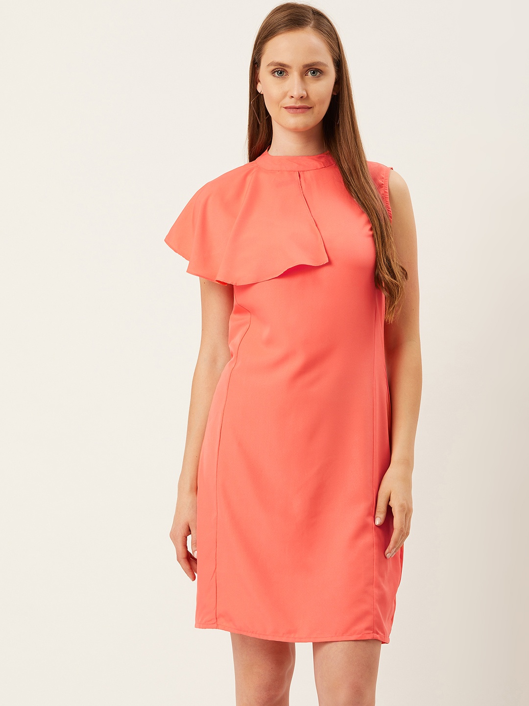 

Alsace Lorraine Paris Women Coral Orange Solid Sheath Dress