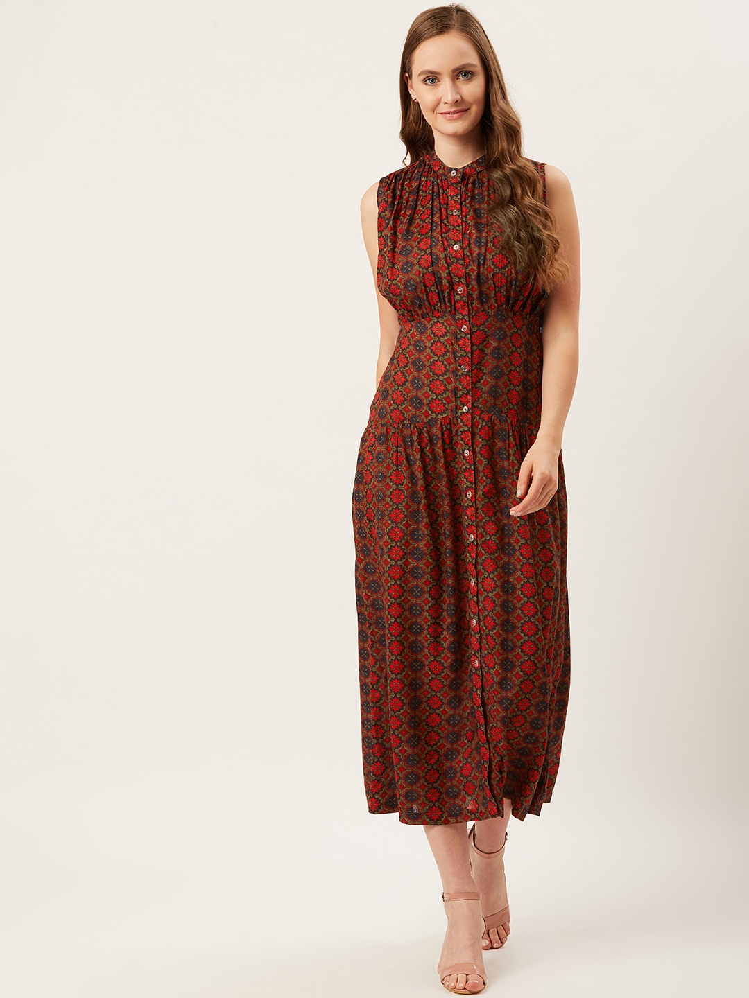 

Alsace Lorraine Paris Women Red & Navy Blue Printed Maxi Dress