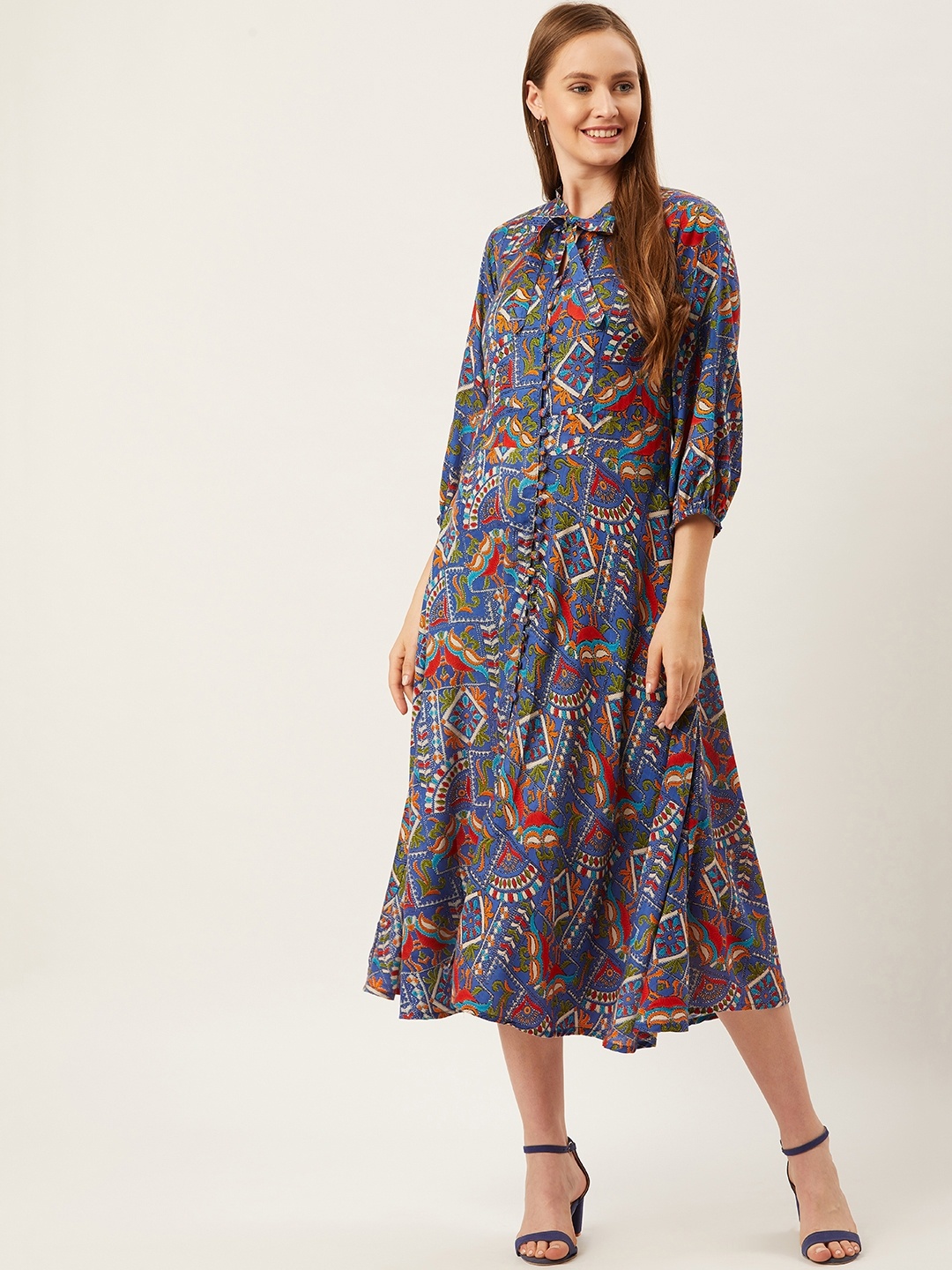 

Alsace Lorraine Paris Women Blue & Red Printed A-Line Dress