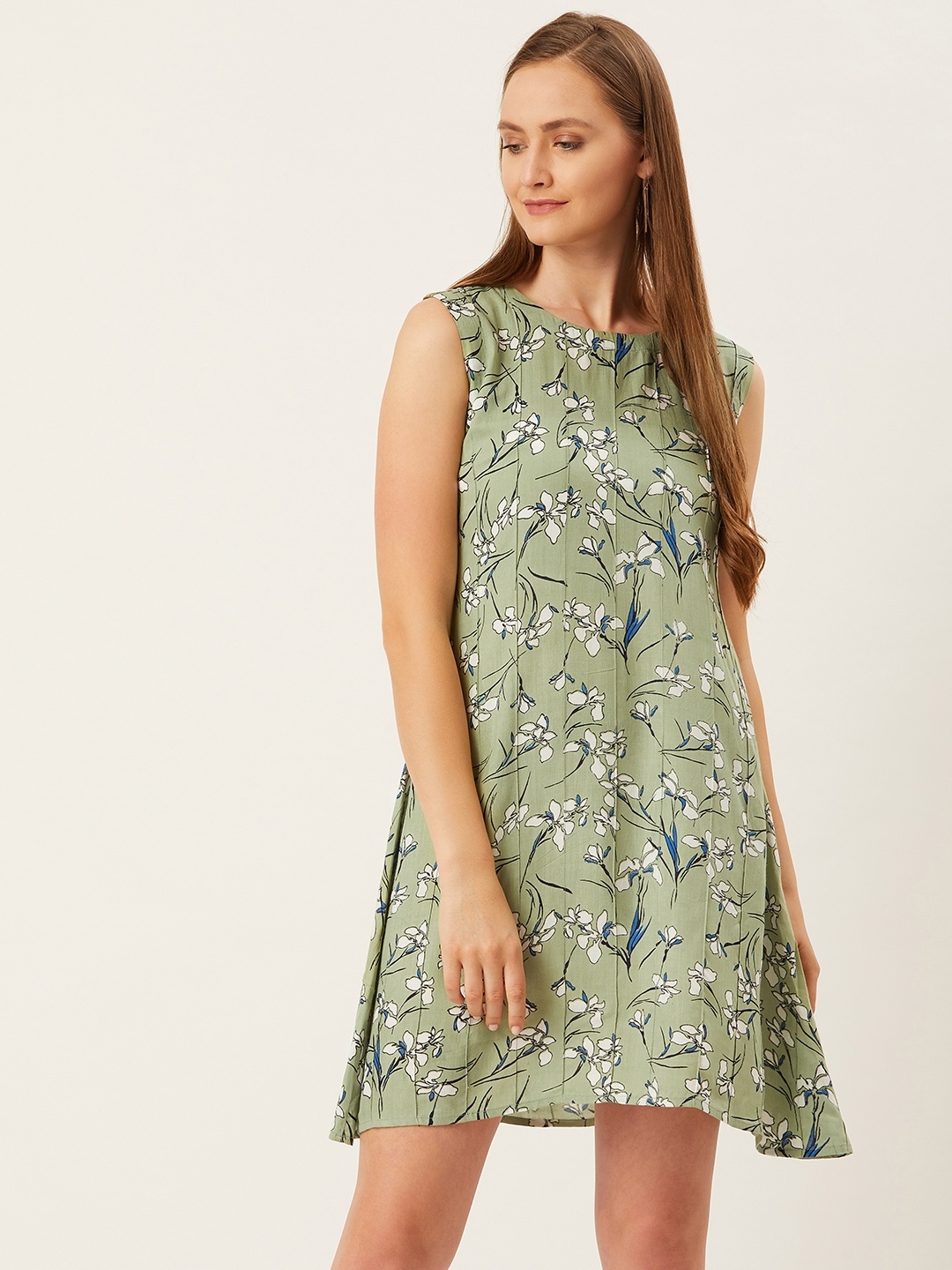 

Alsace Lorraine Paris Women Sea Green & White Printed A-Line Dress