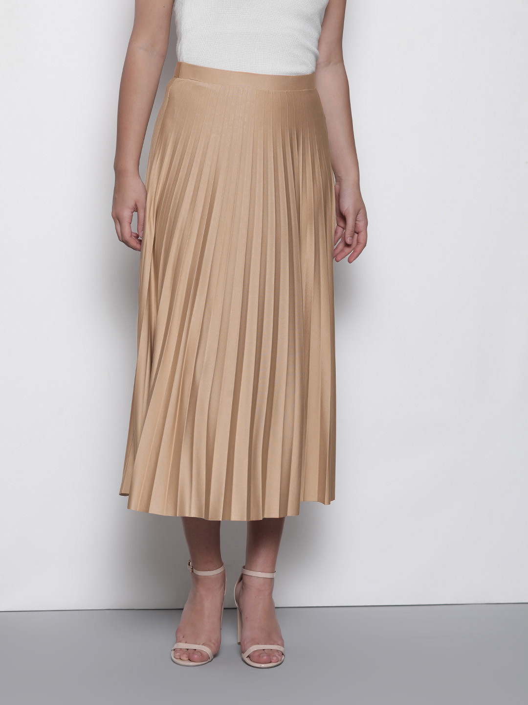 

DOROTHY PERKINS Women Beige Solid Accordian Pleated A-Line Skirt