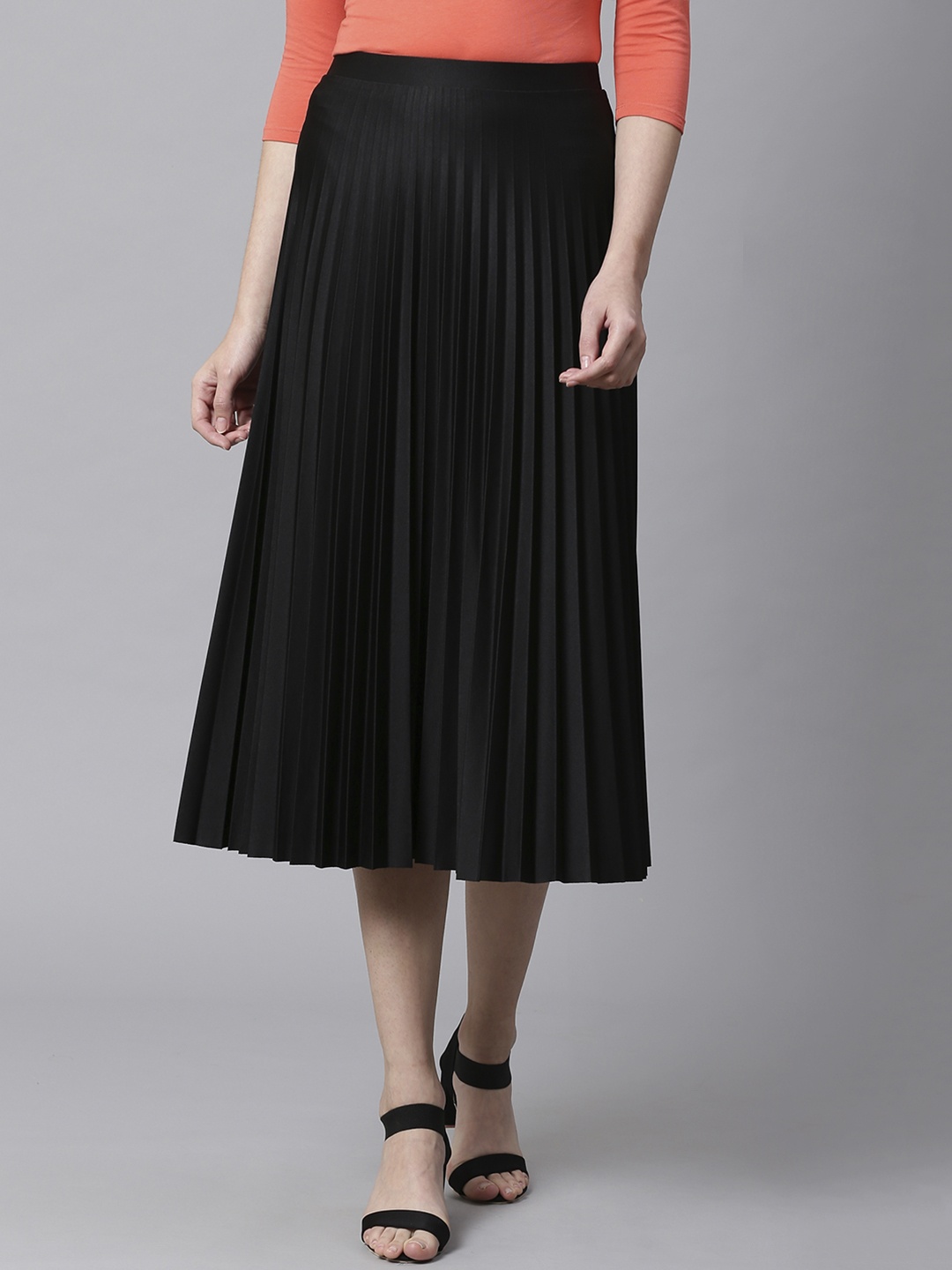 

DOROTHY PERKINS Women Black Solid Accordian Pleat A-Line Skirt