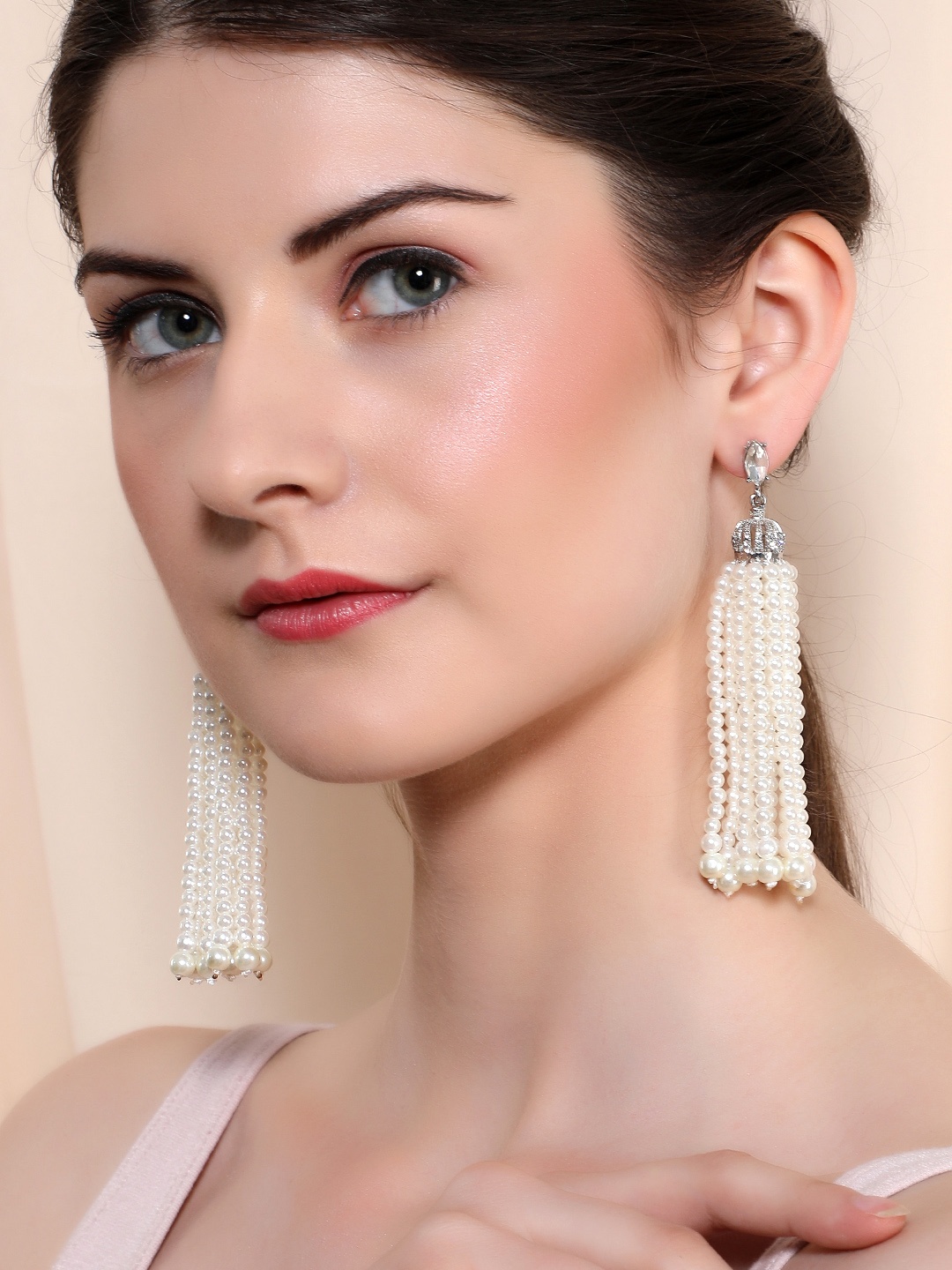 

Rubans White Silver-Plated Handcrafted Classic Drop Earrings