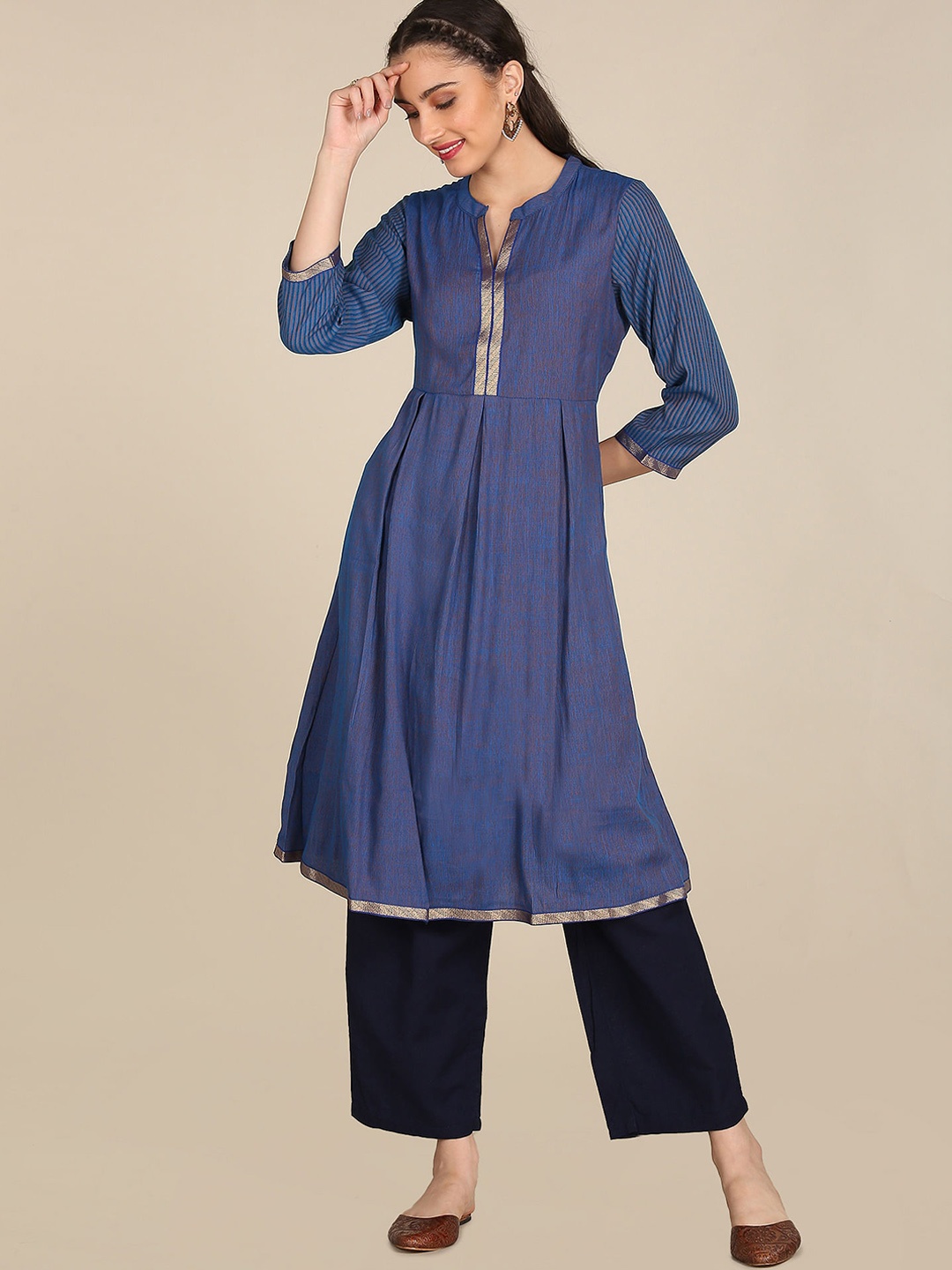 

Karigari Women Blue Solid A-Line Kurta