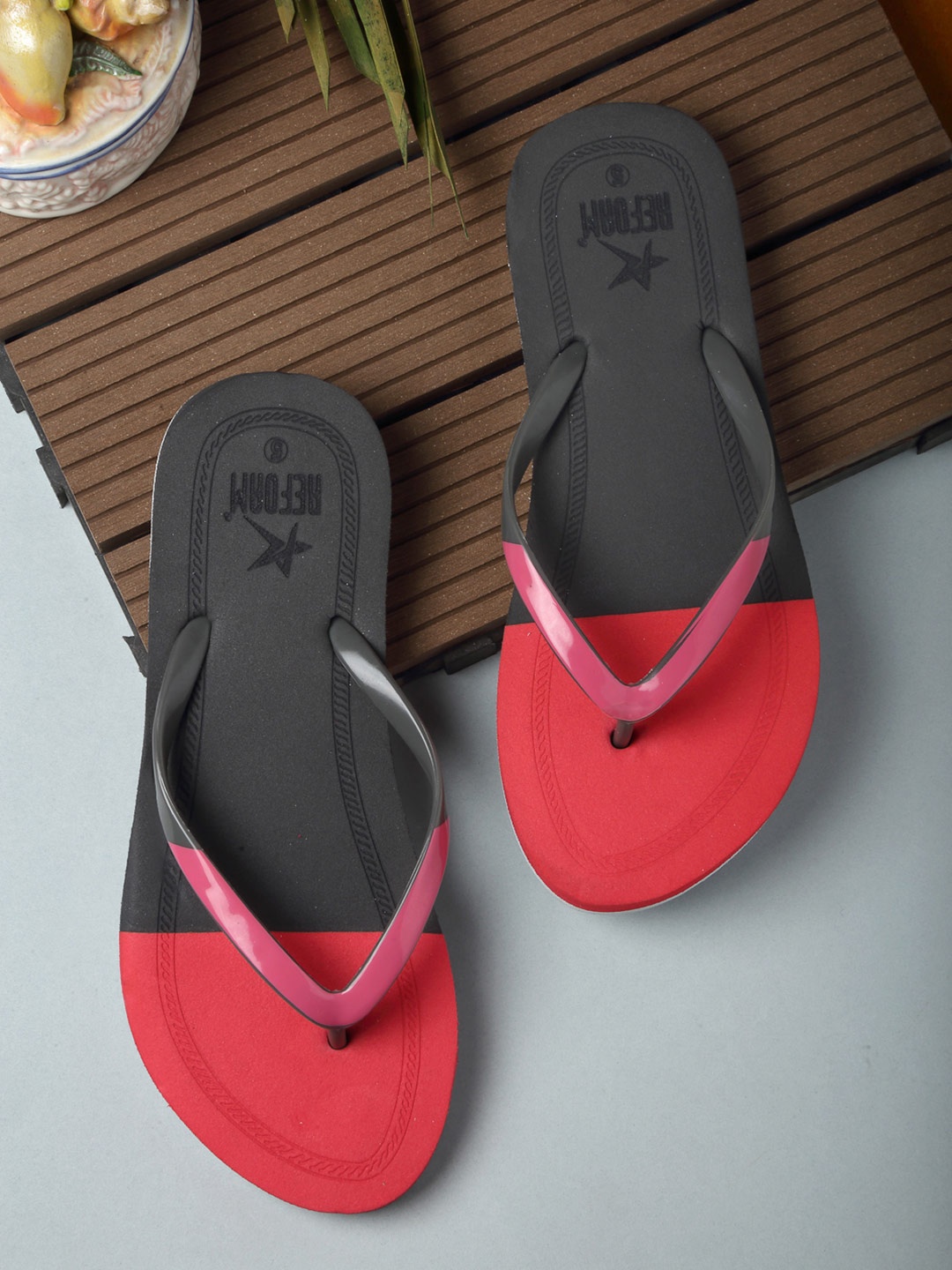 

REFOAM Women Red & Black Colourblocked Thong Flip-Flops