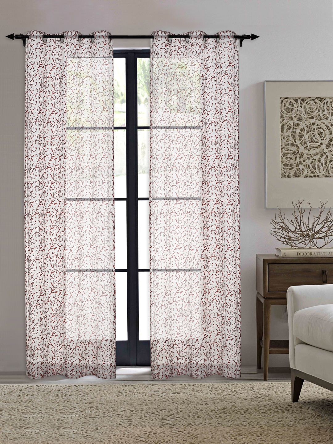 

Deco Window Red & Grey Set of 2 Sheer Door Curtains