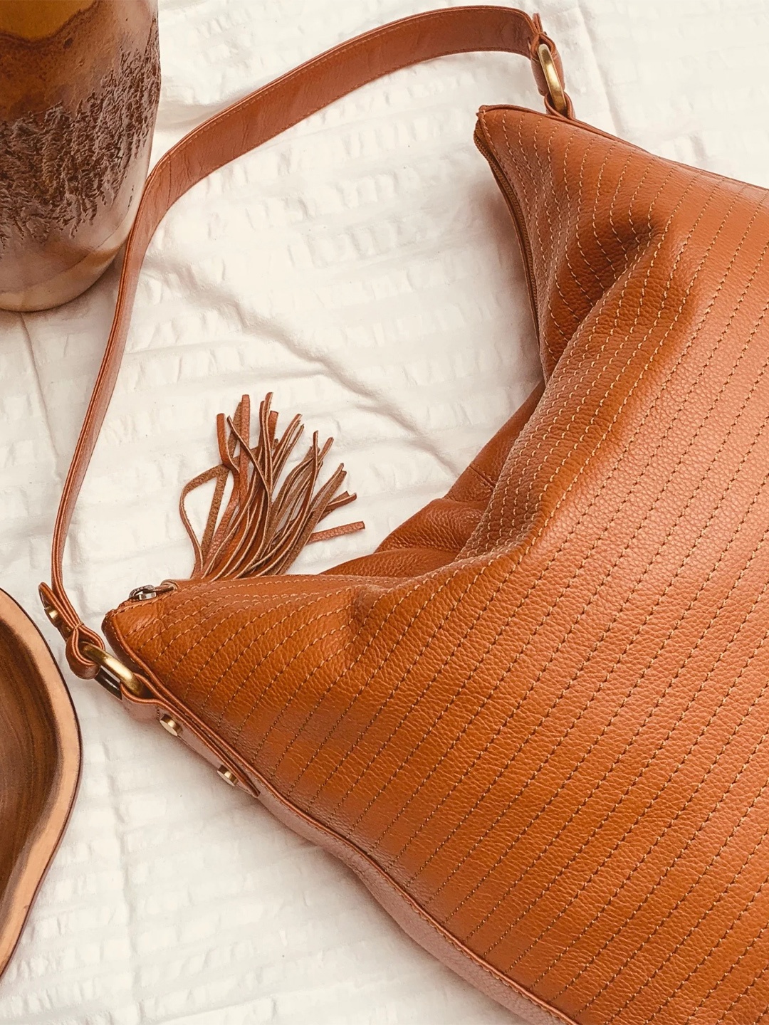 

MAI SOLI Women Tan Brown Solid Leather Shoulder Bag