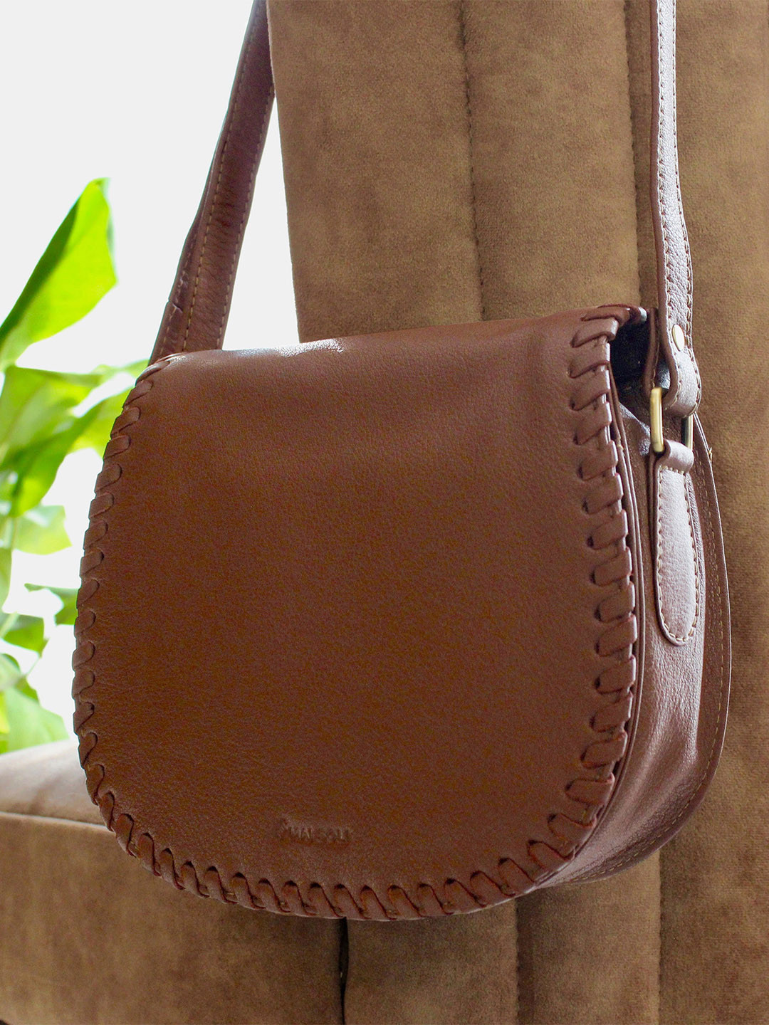 

MAI SOLI Women Tan Brown Solid Leather Sling Bag