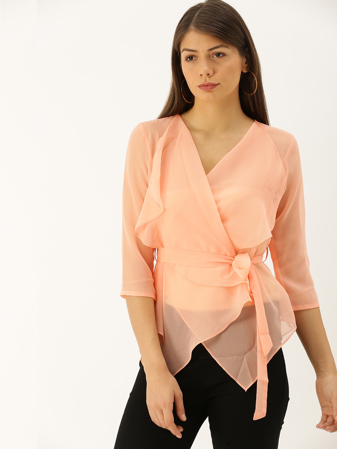 

MABISH by Sonal Jain Women Peach-Coloured Solid Wrap Top