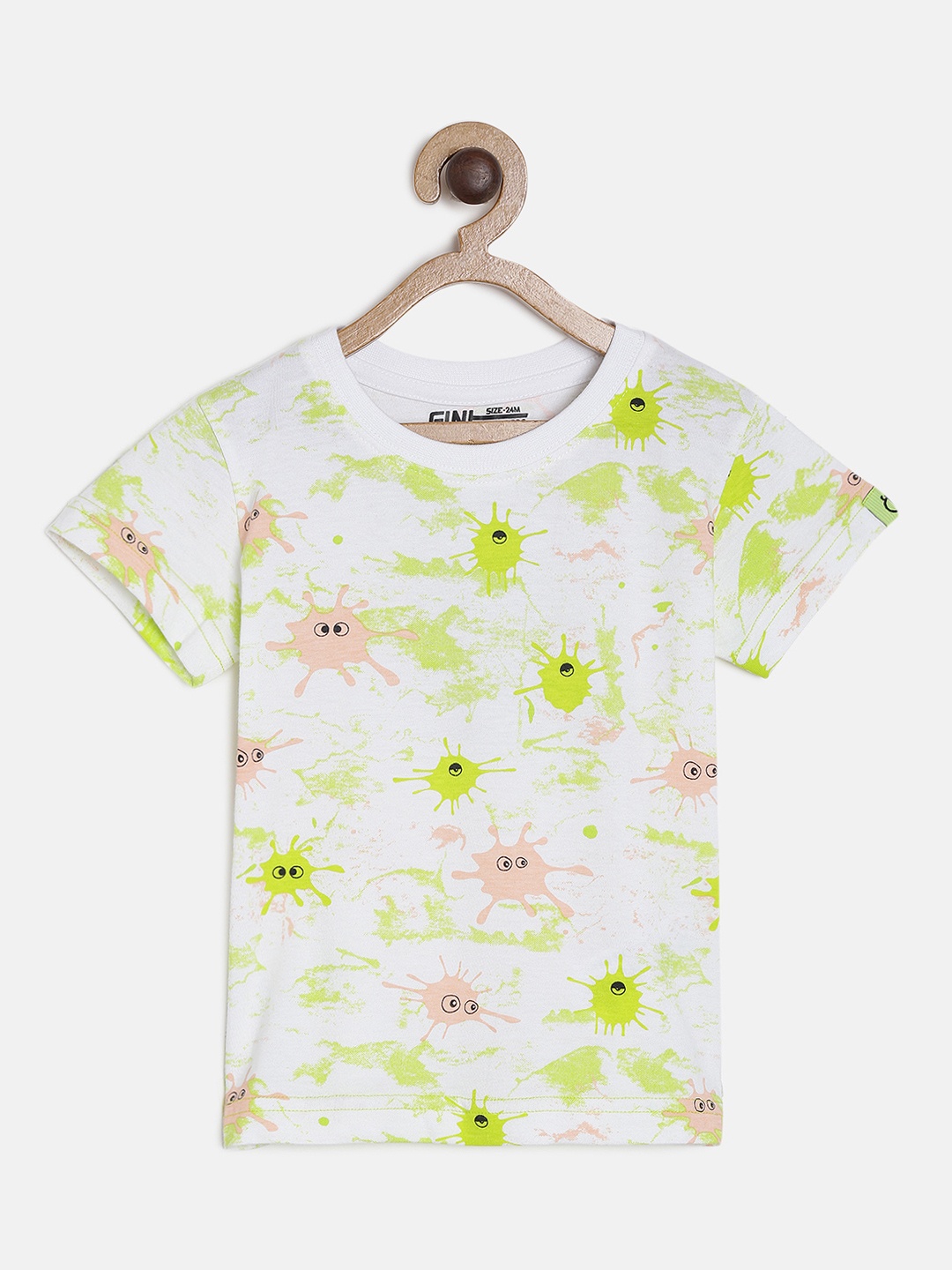 

Gini and Jony Boys Green & White Printed Round Neck T-shirt